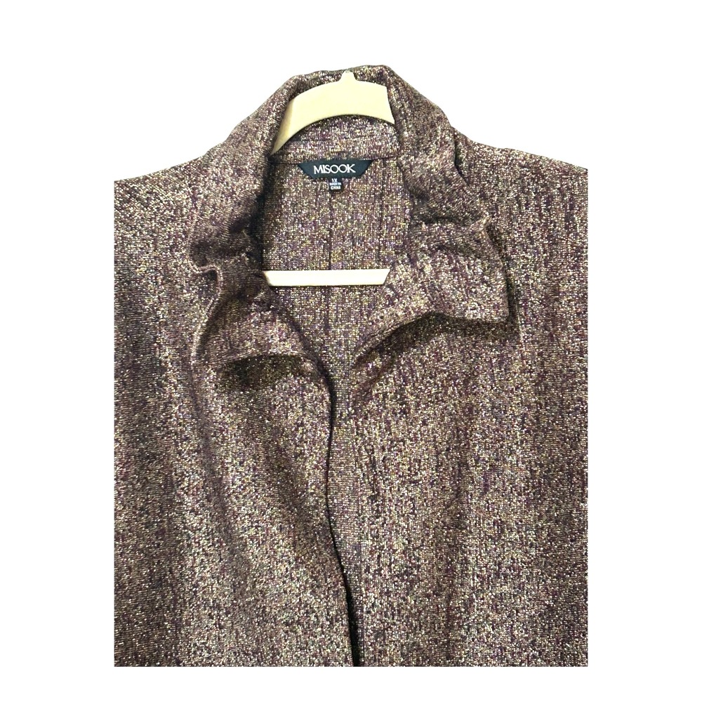 VTG Y2K Misook Gold Black Shimmer Knit Jacket Ruched Elastic Collar 1X EUC - Picture 4 of 11